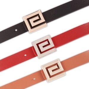 Geo Buckle Faux Leather Belt Trio - Black